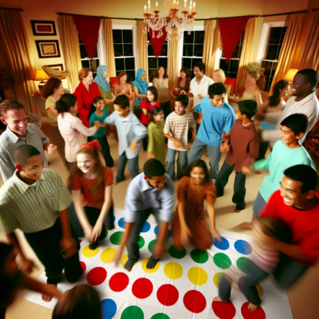 Vidám társaság Twistert játszik egy bulin