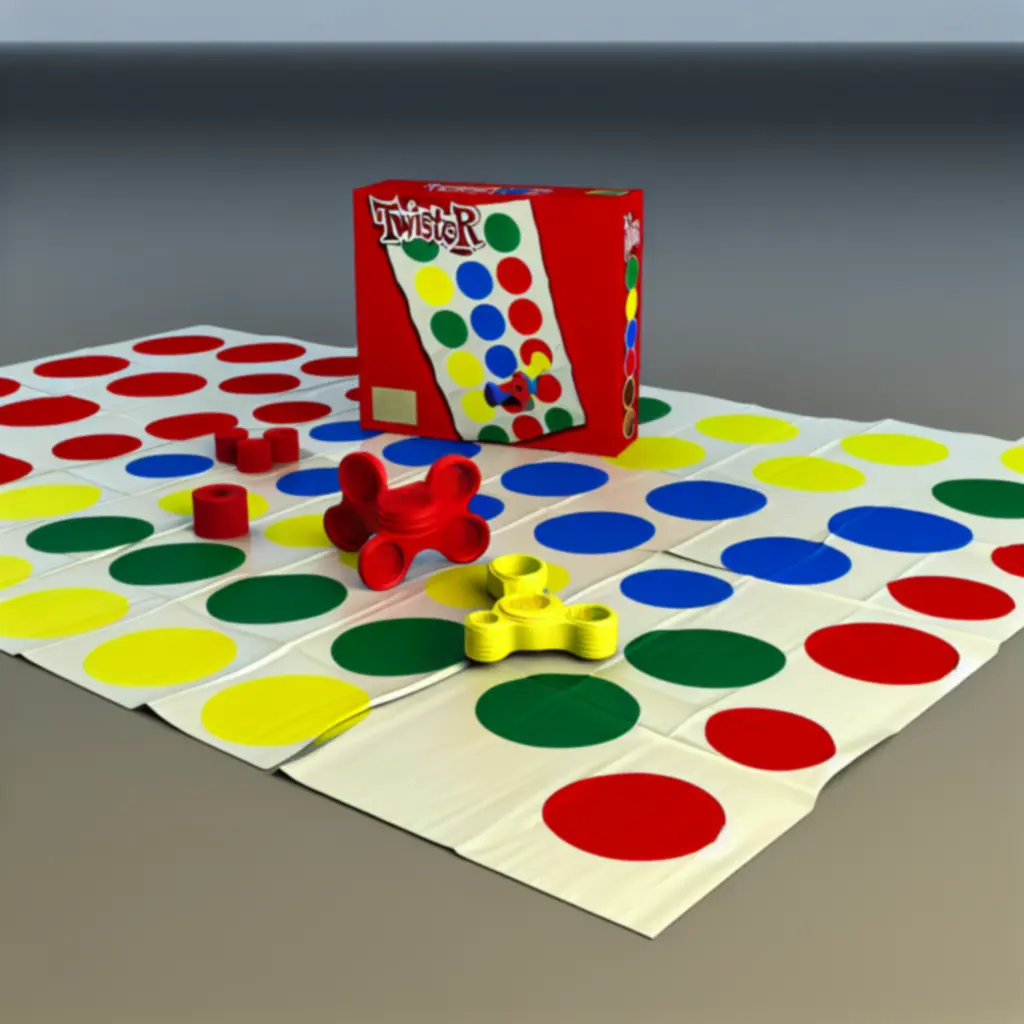 Színes Twister-stílusú játékszőnyeg és pörgő