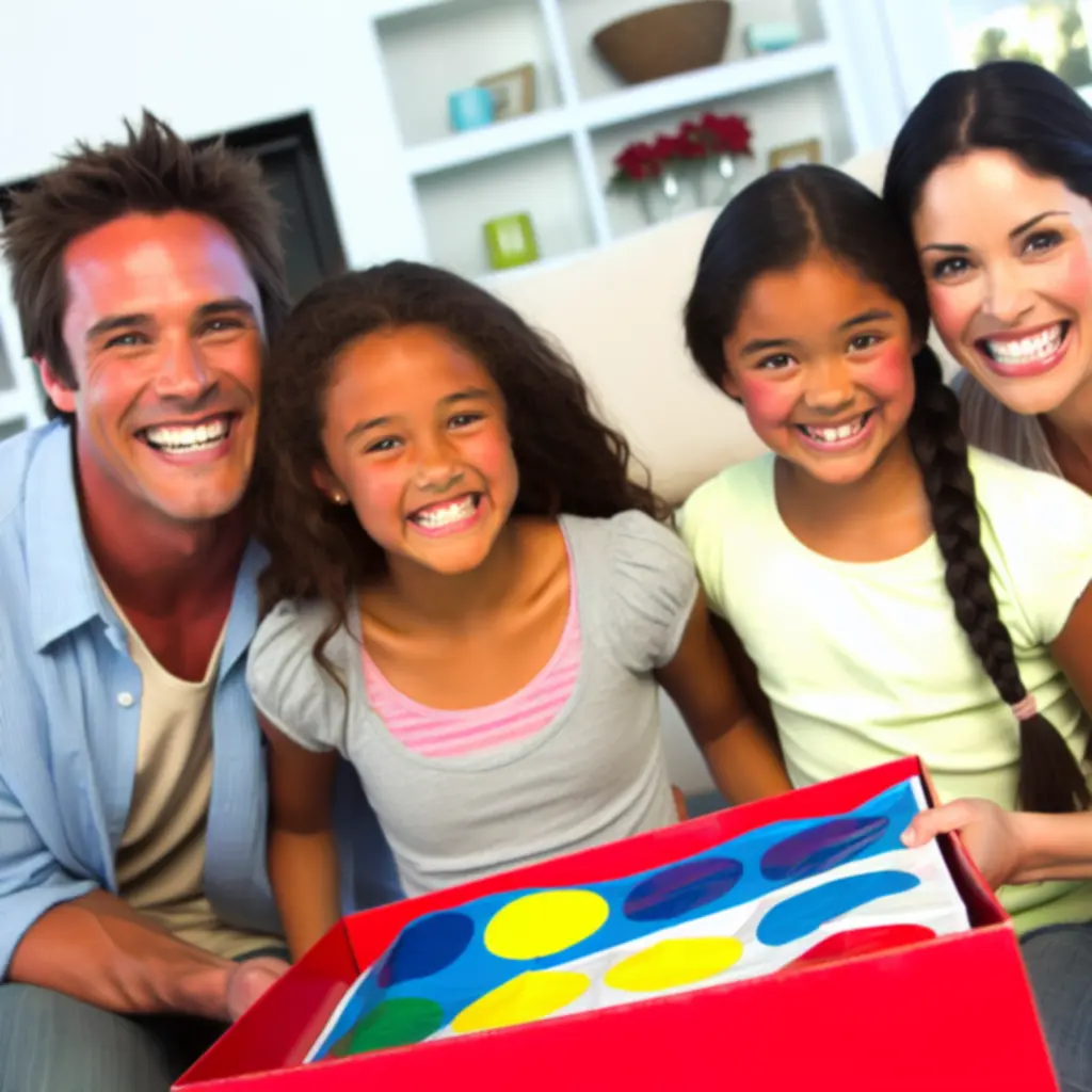 Család Zone Twister HU Twister-stílusú játékkal játszik a nappaliban