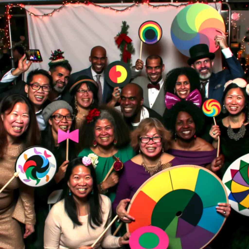 Család Twister témájú fotósarokban pózol